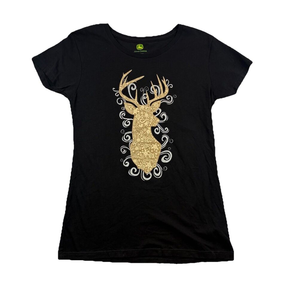 John Deere T Shirt Womens Medium Black Short Sleeve Stag Buck